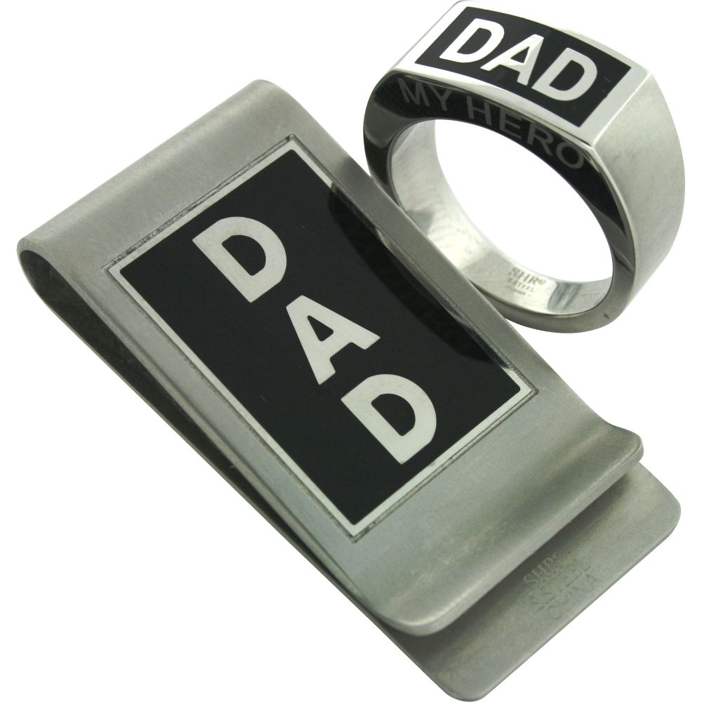 Stainless Steel Dad Ring and Money Clip Set