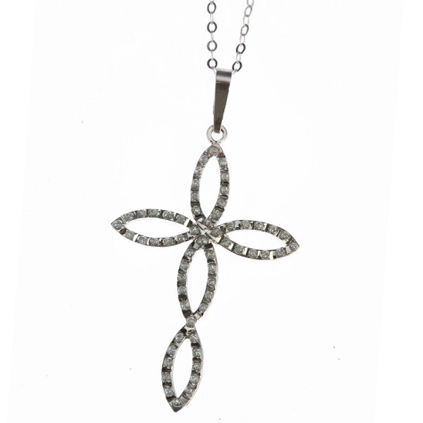 Diamond Fascination 14K White Gold Diamond Accent Fancy Cross Pendant