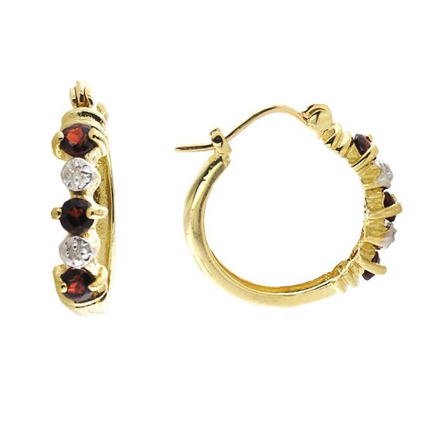 Garnet and Diamond Earrings. 10K White Gold