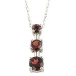 Garnet Drop Pendant. 10K White Gold