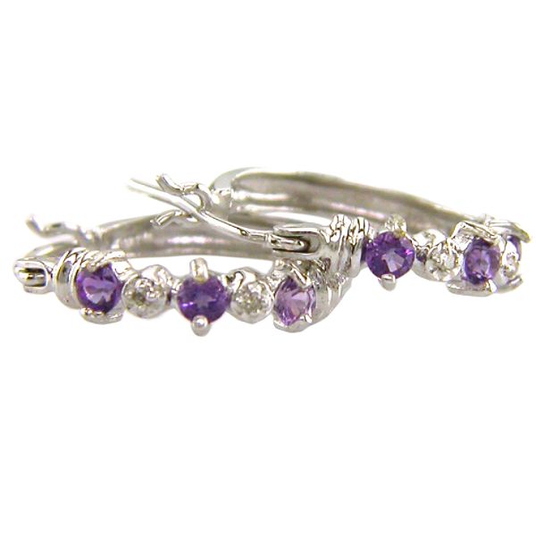 Amethyst and Diamond Earrings. 10K Yellow Gold
