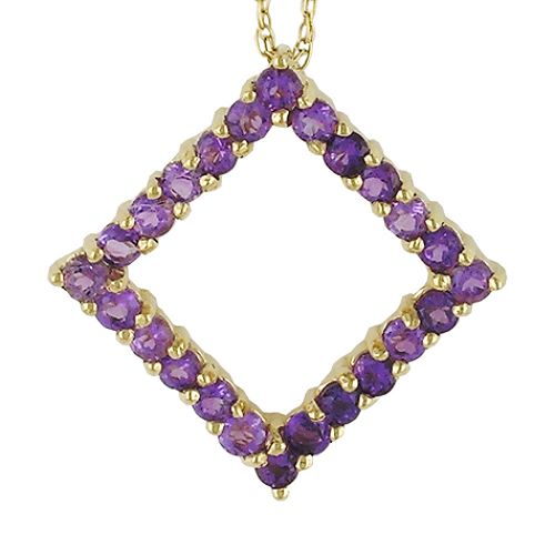 Amethyst Diamond Shaped Pendant. 10K Yellow Gold