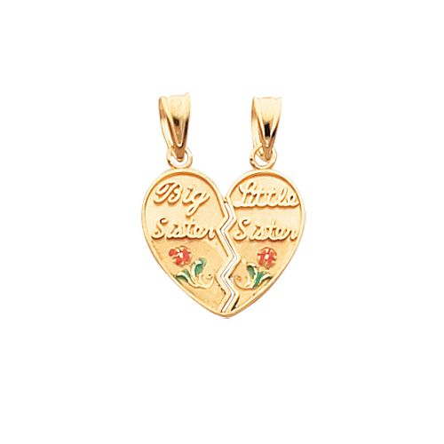 14K Yellow Gold Enameled Big Sister/Little Sister Break-Apart Heart Charm - M2425