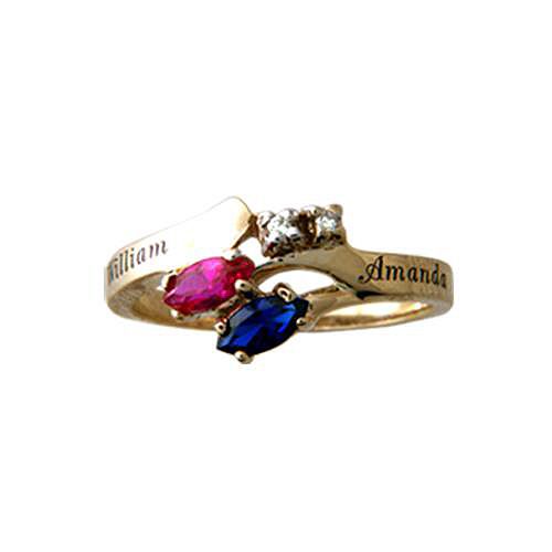 Couples Birthstone Name Ring with Diamond Accents