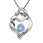 Sears Sterling Silver Mother's Jewel Blue Topaz and Diamond Heart Pendant
