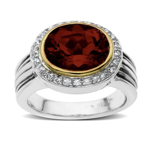 SG Garnet and Diamond Ring in 14K Yellow Gold and Sterling Silver