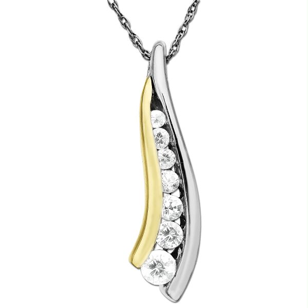 SG White Sapphire Pendant in 14K Yellow Gold and Sterling Silver