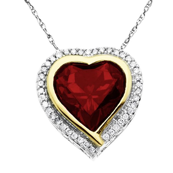 SG Sterling Silver and 14K Gold Created Ruby and Diamond Heart Pendant