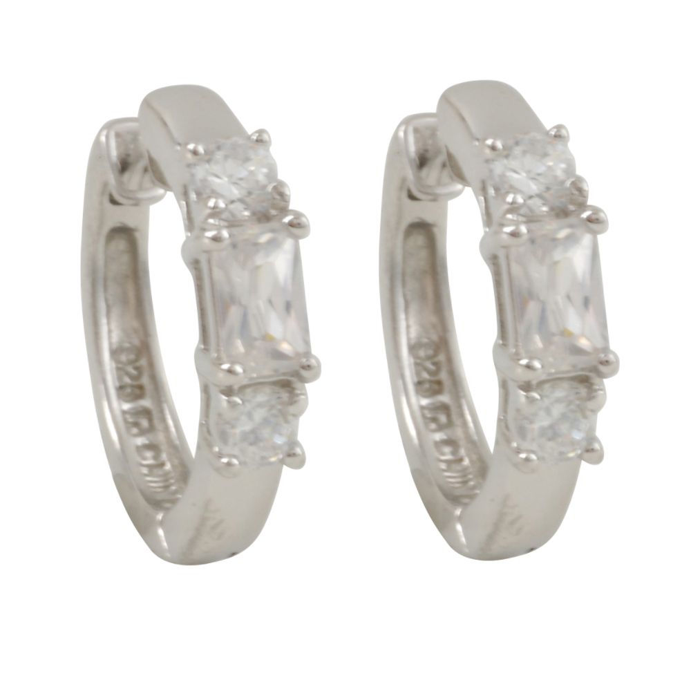 Cubic Zirconia Hinged Hoop Earrings. Sterling Silver