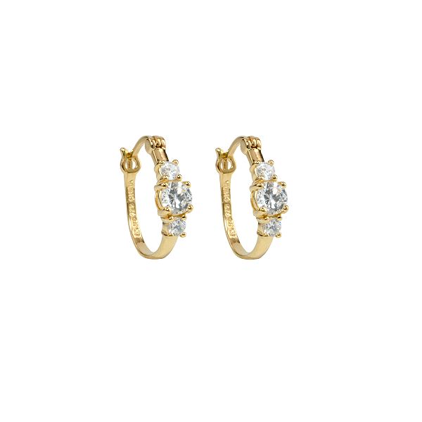 Cubic Zirconia Round Hoop Earrings. 18K Yellow Gold Over Sterling