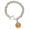 22Kt Gold American Eagle Coin and 14k Gold Plain Pendant Silver Toggle Bracelet