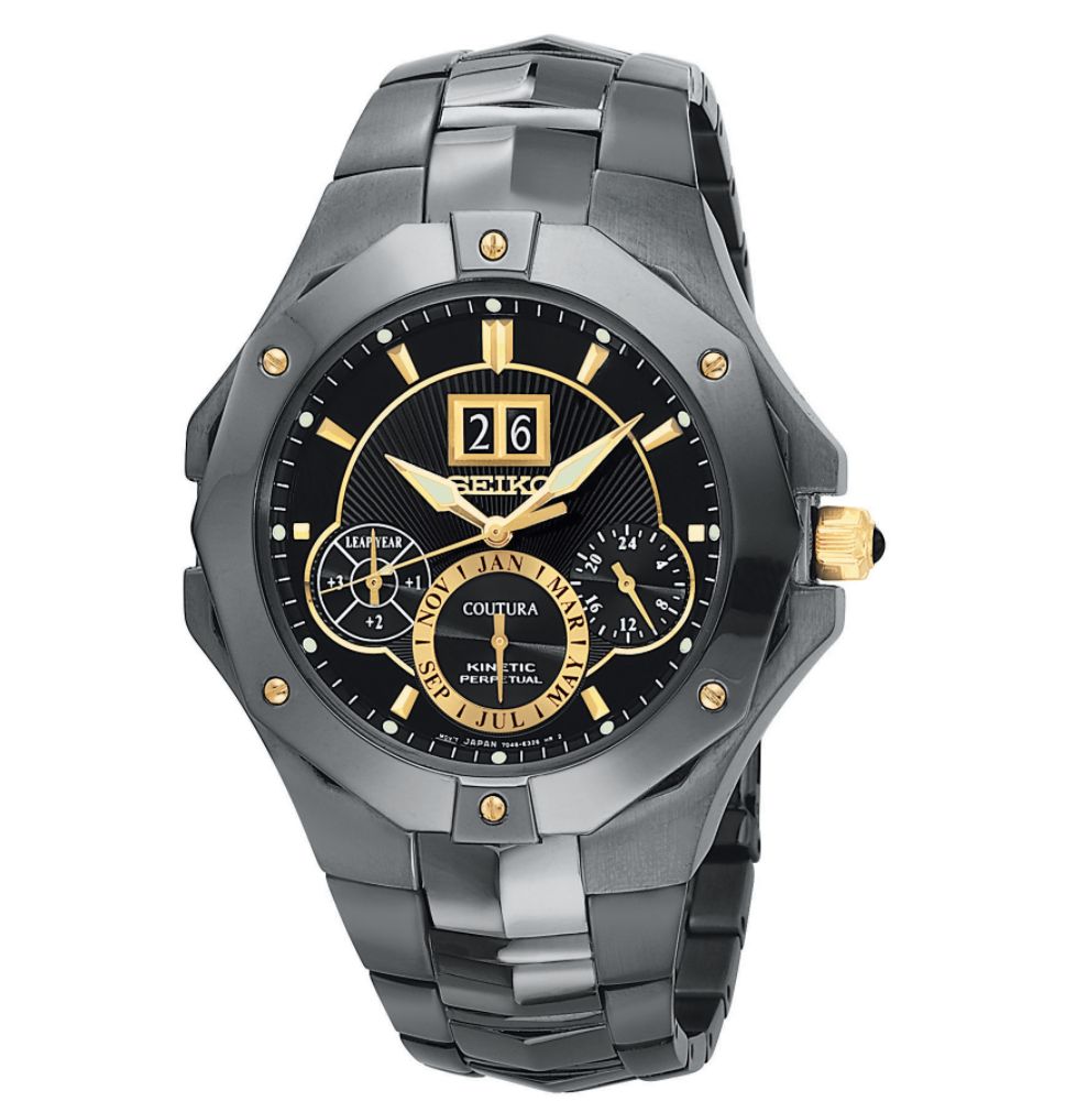 Seiko Mens Calendar Date Watch with 4-Display Black Dial and Black Link Band