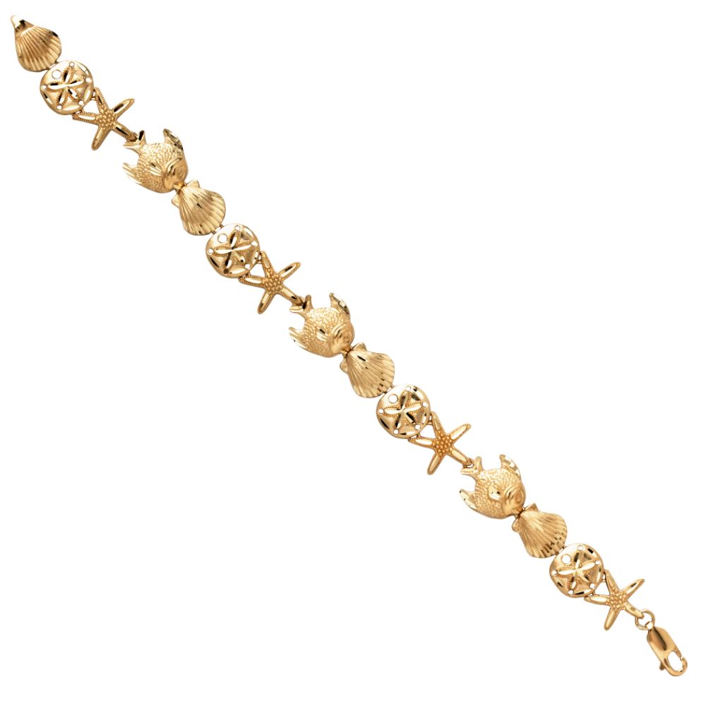 Sealife (Starfish, Star, Shell, Fish) Bracelet. 14K Yellow Gold