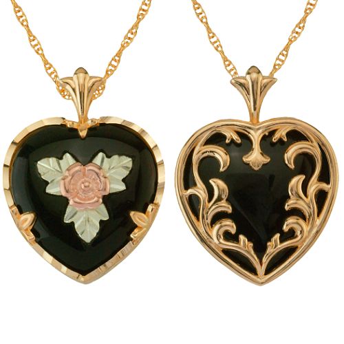 Black Hills Gold Jewelry Tri-Color 10K Reversible Heart Onyx Pendant jewelry
