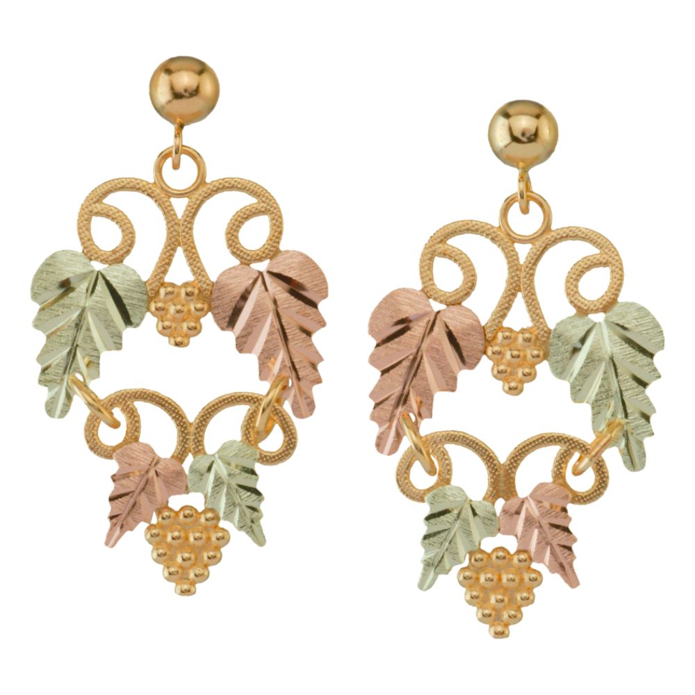 Black Hills Gold Tricolor 10K Leaf and Vine Earrings