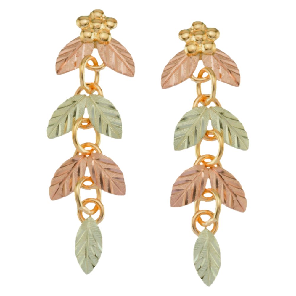 Black Hills Gold Tricolor 10K Leaf Drop Earrings