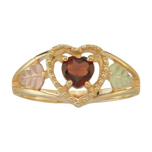 Black Hills Gold Tricolor 10K Gold Ladies Garnet Heart Ring