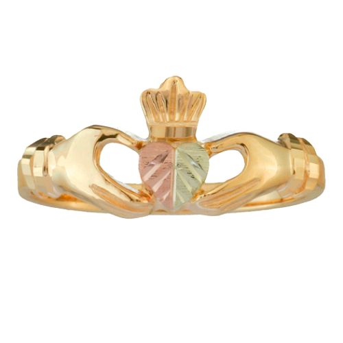 Black Hills Gold Tricolor 10K Gold Ladies' Claddaugh Ring