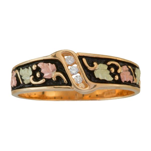 Black Hills Gold Tricolor 10K Gold Men's Antiqued Diamond Band Ring