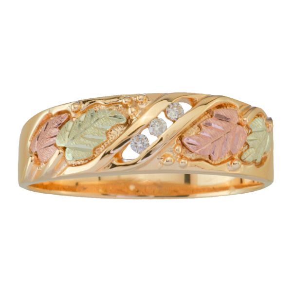 Black Hills Gold Tricolor 10K Gold Men's Channel Set Diamond Band Ring
