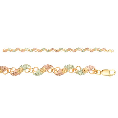 Black Hills Gold Tricolor 10K Gold Diagonal Leaf Bracelet