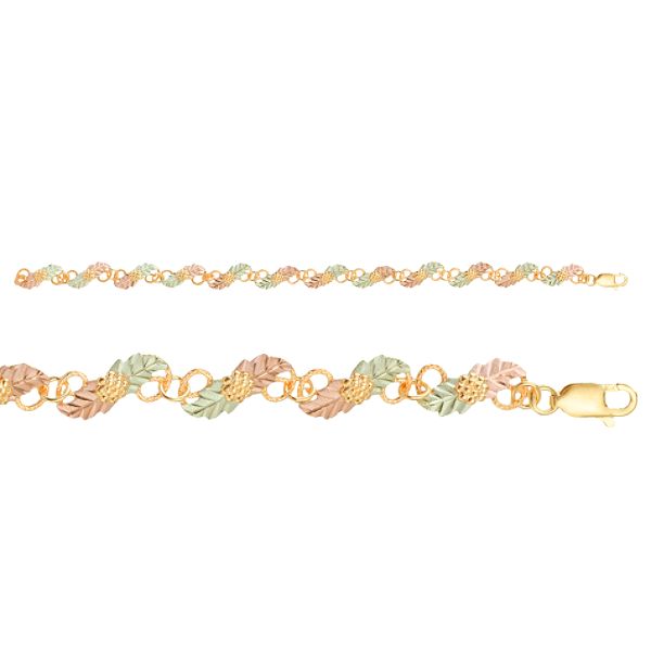 Black Hills Gold Tricolor 10K Gold Diagonal Leaf Bracelet
