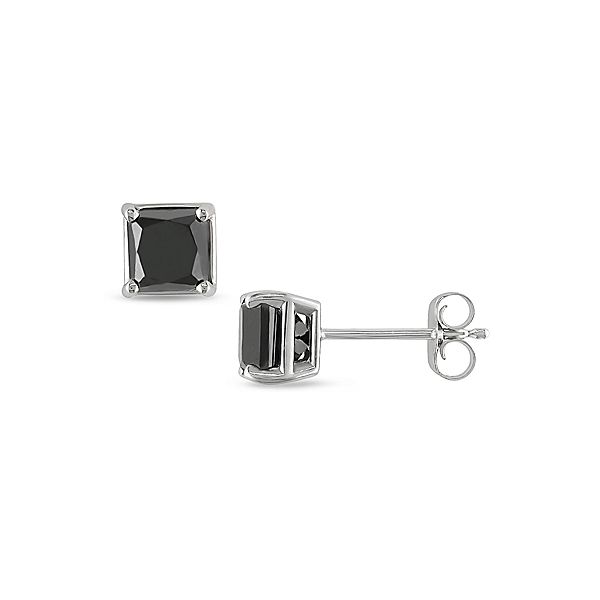 1 12 ct tw Black Princess Cut Diamond Solitaire Earrings in 14K