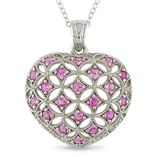 1-3/8 ct. t.w. Created Pink Sapphire Heart Pendant in Sterling Silver