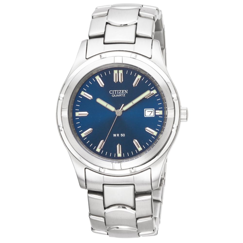 Citizen Mens Dress Watch with Round Blue Dial and Stainless Steel Link Band
