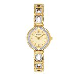 Bulova Ladies Gold Tone Dress Watch with Crystal Accents and Open Link Band