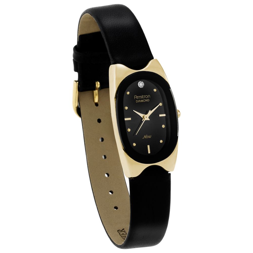 Armitron Ladies Fashion Watch with Black Dial, Leather Band and Diamond Accent at 12 -00