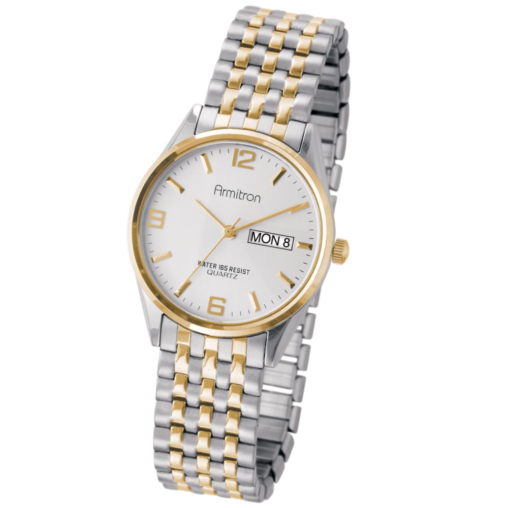 Armitron Mens Calendar Date Watch with White Pearl Dial & Two-Tone Expansion Band