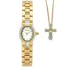 Elgin Ladies Goldtone Austrian Crystal Watch and Pendant Gift Set