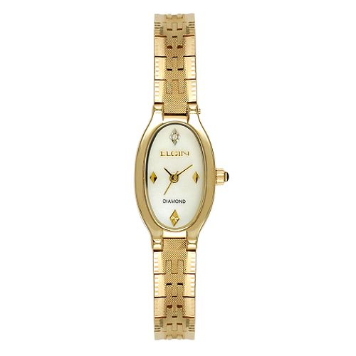 Elgin Ladies Fashion Watch with Mother-of-Pearl Dial & 23K Gold Plate Band