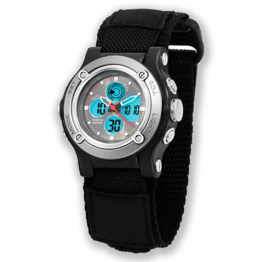 Armitron Mens Calendar Day Date Watch with Gray Dial and Black Nylon Band