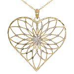 Jewel America Filigree Heart Pendant. 10K White and Yellow Gold