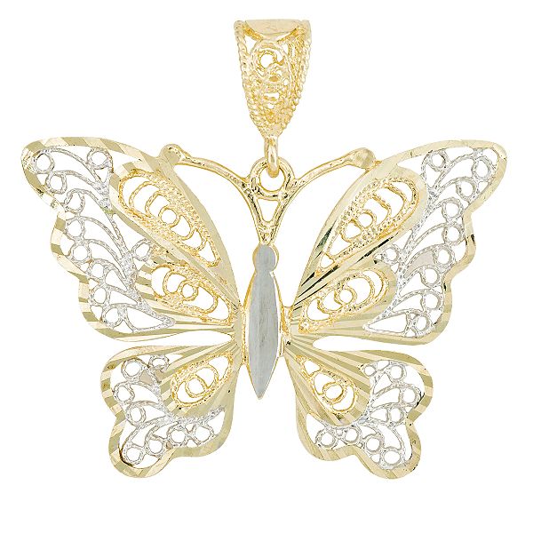 Butterfly Charm. 10K White and Yellow Gold