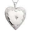 20MM Starburst and Diamond Heart Locket with a Pattern in the Back. 10K WG/YG