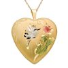 16MM Bird/Flower Heart Locket. 10K Rose, White and Yellow Gold