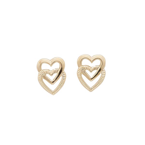 Childs Diamond Cut Heart Cluster Stud Earrings. 14K Yellow Gold