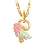 Two Leaf Swirl Top Drop Pendant. 10K Yellow, 12K Pink, 12K Green Gold.