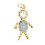 March Aquamarine Crystal Baby Boy Charm. 14K Yellow Gold