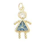 March Aquamarine Crystal Baby Girl Charm. 14K Yellow Gold
