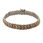 Aurafin Corp Polished and Satin Link Bracelet. 14K Pink & Yellow Gold & Sterling Silver