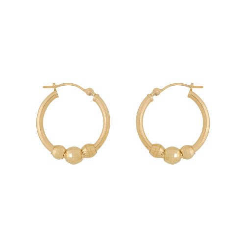 Round 2x20mmHoop with Mirror Beads Earrings. 10K... by 
