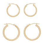 2 Pair Diamond Cut Hoop Earring Set. 10K Yellow Gold