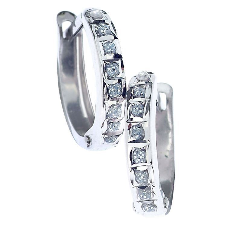Diamond Hinged Hoop Earrings. 14K White Gold