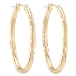 10K Yellow Gold Diamond Cut Oval Stone Hoop Earrings