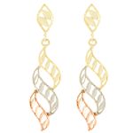 10K Tricolor Gold Diamond Cut Drop Earrings