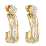 10K Two-tone Diamond Cut Gold and Cubic Zirconia Jacket Earrings